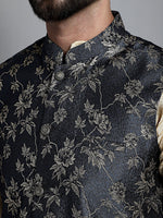 Thumbnail for Jompers Men's Beige Embroidered Kurta Pyjama With Woven Design Nehru Jacket - Distacart