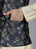 Thumbnail for Jompers Men's Beige Embroidered Kurta Pyjama With Woven Design Nehru Jacket - Distacart