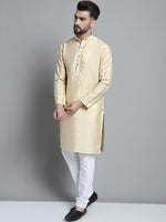 Thumbnail for Jompers Men's Beige Embroidered Kurta Pyjama With Woven Design Nehru Jacket - Distacart