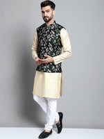 Thumbnail for Jompers Men's Beige Embroidered Kurta Pyjama With Woven Design Nehru Jacket - Distacart