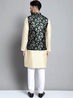 Thumbnail for Jompers Men's Beige Embroidered Kurta Pyjama With Woven Design Nehru Jacket - Distacart