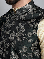 Thumbnail for Jompers Men's Beige Embroidered Kurta Pyjama With Woven Design Nehru Jacket - Distacart