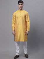Thumbnail for Jompers Men's Mustard Embroidered Kurta Pyjama With Wihte Printed Nehru Jacket - Distacart