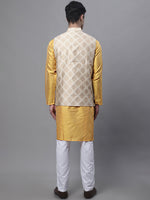 Thumbnail for Jompers Men's Mustard Embroidered Kurta Pyjama With Floral Printed Nehru Jacket - Distacart