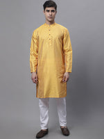 Thumbnail for Jompers Men's Mustard Embroidered Kurta Pyjama With Floral Printed Nehru Jacket - Distacart