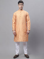 Thumbnail for Jompers Men's Peach Embroidered Kurta Pyjama With Wihte Printed Nehru Jacket - Distacart
