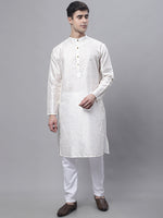 Thumbnail for Jompers Men's Off White Embroidered Kurta Pyjama With Lime Printed Nehru Jacket - Distacart