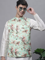 Thumbnail for Jompers Men's Off White Embroidered Kurta Pyjama With Lime Printed Nehru Jacket - Distacart