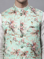 Thumbnail for Jompers Men's Off White Embroidered Kurta Pyjama With Lime Printed Nehru Jacket - Distacart