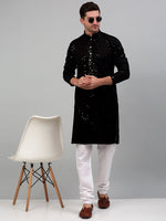 Thumbnail for Jompers Men's Sequin and Embroidered Nehru Jacket With Kurta Pyjama - Olive - Distacart