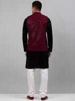 Thumbnail for Jompers Men's Sequin and Embroidered Nehru Jacket With Kurta Pyjama - Purple - Distacart
