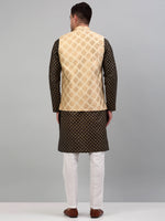 Thumbnail for Jompers Men's Printed Nehru Jacket With Kurta Pyjama Set - Cream - Distacart