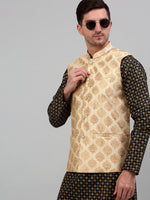Thumbnail for Jompers Men's Printed Nehru Jacket With Kurta Pyjama Set - Cream - Distacart