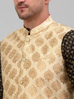 Thumbnail for Jompers Men's Printed Nehru Jacket With Kurta Pyjama Set - Cream - Distacart