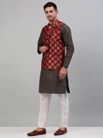 Thumbnail for Jompers Men's Printed Nehru Jacket With Kurta Pyjama Set - Maroon - Distacart