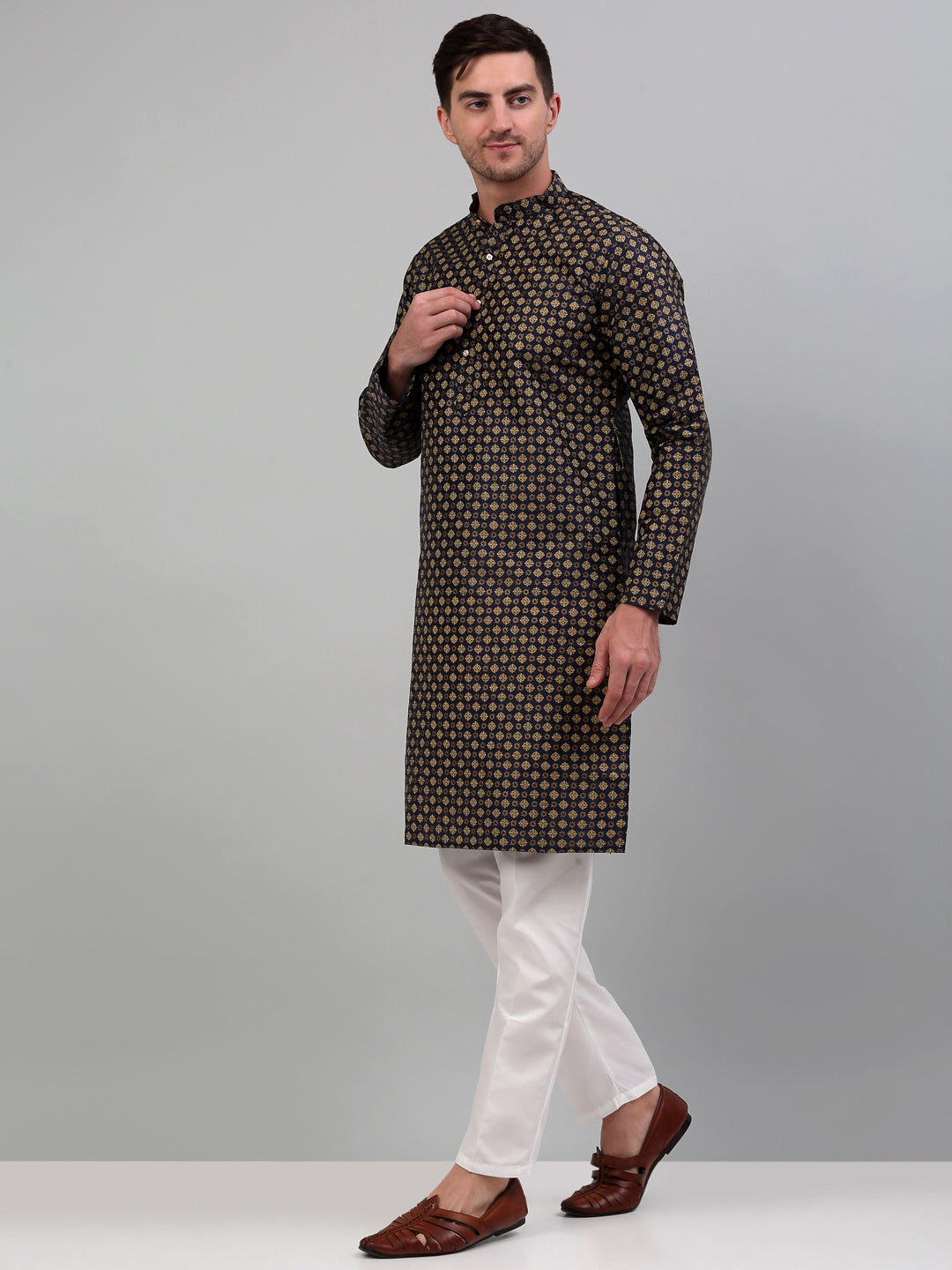 Jompers Men's Printed Nehru Jacket With Kurta Pyjama Set - Maroon - Distacart