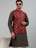 Thumbnail for Jompers Men's Printed Nehru Jacket With Kurta Pyjama Set - Maroon - Distacart