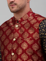 Thumbnail for Jompers Men's Printed Nehru Jacket With Kurta Pyjama Set - Maroon - Distacart