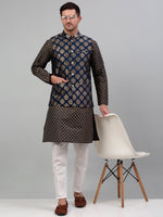 Thumbnail for Jompers Men's Printed Nehru Jacket With Kurta Pyjama Set - Navy Blue - Distacart