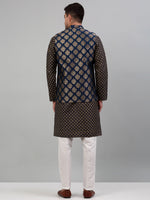 Thumbnail for Jompers Men's Printed Nehru Jacket With Kurta Pyjama Set - Navy Blue - Distacart