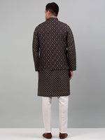 Thumbnail for Jompers Men's Woven Design Nehru Jacket with Printed Kurta Pyjama Set - Brown - Distacart