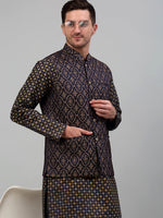 Thumbnail for Jompers Men's Woven Design Nehru Jacket with Printed Kurta Pyjama Set - Brown - Distacart