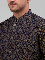 Thumbnail for Jompers Men's Woven Design Nehru Jacket with Printed Kurta Pyjama Set - Brown - Distacart