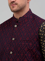 Thumbnail for Jompers Men's Woven Design Nehru Jacket with Printed Kurta Pyjama Set - Maroon - Distacart