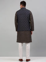 Thumbnail for Jompers Men's Woven Design Nehru Jacket with Printed Kurta Pyjama Set - Silver - Distacart