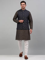 Thumbnail for Jompers Men's Woven Design Nehru Jacket with Printed Kurta Pyjama Set - Silver - Distacart