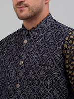 Thumbnail for Jompers Men's Woven Design Nehru Jacket with Printed Kurta Pyjama Set - Silver - Distacart