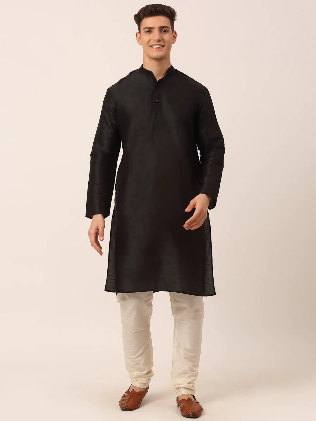 Jompers Men's Solid Kurta Pyjama With Green Woven Design Nehru Jacket - Distacart