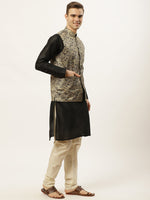 Thumbnail for Jompers Men's Printed Nehru Jacket and Kurta Pyjama Set - Golden - Distacart