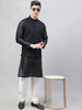 Jompers Men's Black Solid Kurta Pyjama with Black Embroidered Nehru Jacket - Distacart
