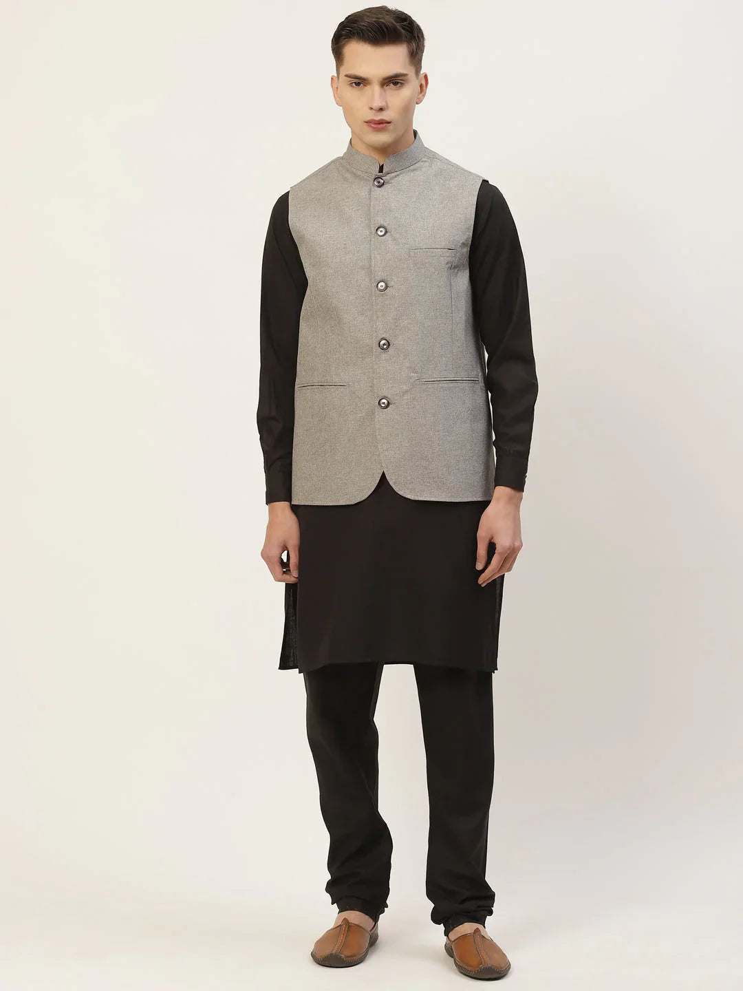 Jompers Men's Kurta Pyjama With Grey Solid Nehru Jacket - Distacart