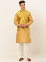 Thumbnail for Jompers Men's Solid Kurta Pyjama With Nehru Jacket - DMustard - Distacart