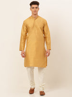 Thumbnail for Jompers Men's Solid Kurta Pyjama With Nehru Jacket - DMustard - Distacart