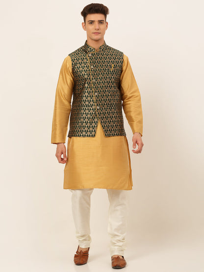 Jompers Men's Solid Kurta Pyjama With Nehru Jacket - DOlive - Distacart