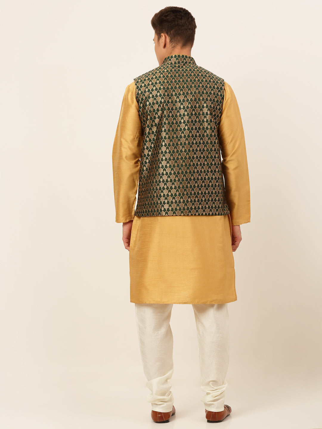Jompers Men's Solid Kurta Pyjama With Nehru Jacket - DOlive - Distacart
