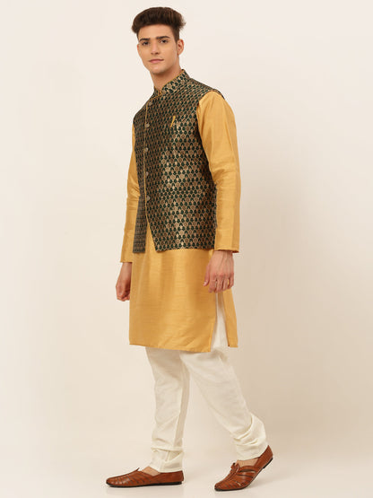 Jompers Men's Solid Kurta Pyjama With Nehru Jacket - DOlive - Distacart