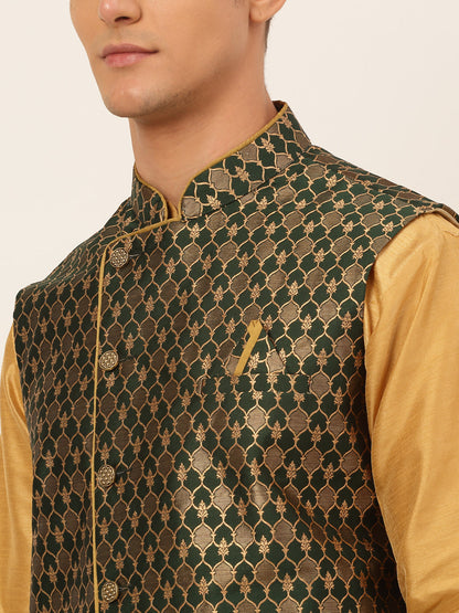 Jompers Men's Solid Kurta Pyjama With Nehru Jacket - DOlive - Distacart