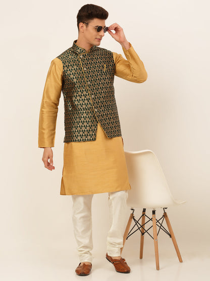 Jompers Men's Solid Kurta Pyjama With Nehru Jacket - DOlive - Distacart