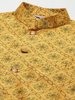 Thumbnail for Jompers Men's Printed Nehru Jacket and Kurta Pyjama Set - Mustard - Distacart