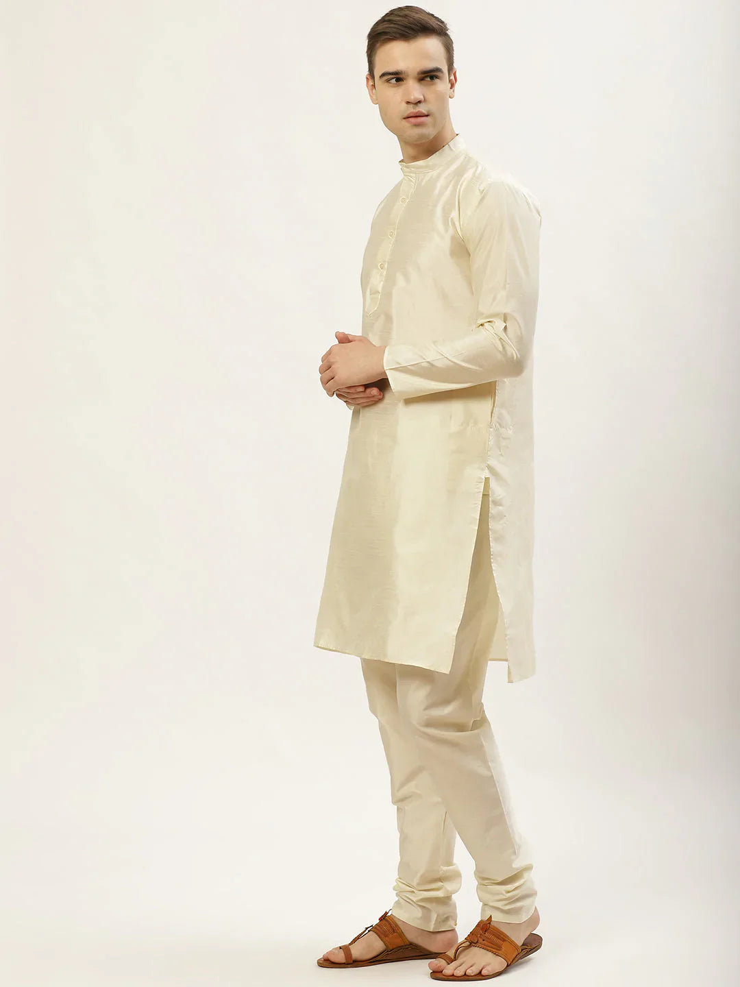Jompers Men's Printed Nehru Jacket and Kurta Pyjama Set - Mustard - Distacart