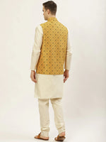 Thumbnail for Jompers Men's Printed Nehru Jacket and Kurta Pyjama Set - Mustard - Distacart