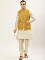 Thumbnail for Jompers Men's Printed Nehru Jacket and Kurta Pyjama Set - Mustard - Distacart