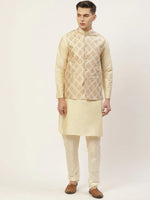 Thumbnail for Jompers Men's Solid Kurta Pyjama With Floral Cream Printed Nehru Jacket - Distacart
