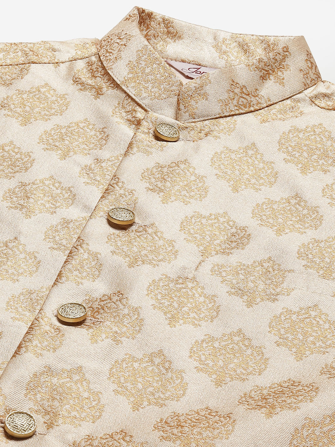 Jompers Men's Solid Kurta Pyjama With Floral Cream Printed Nehru Jacket - Distacart