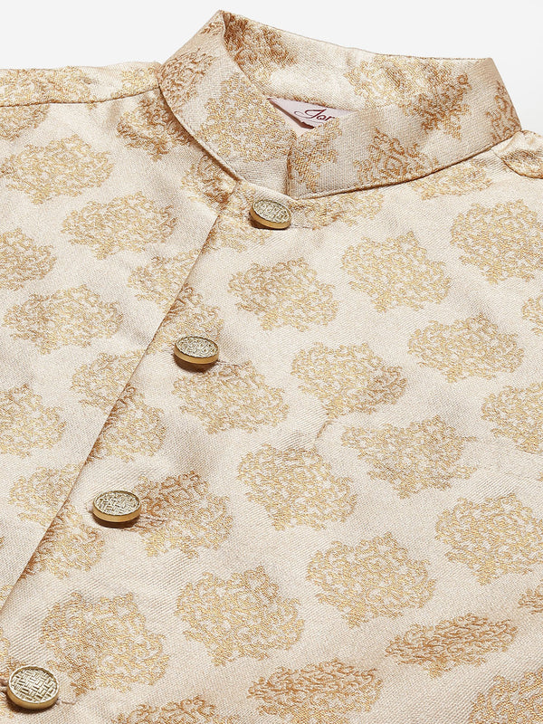 Jompers Men's Solid Kurta Pyjama With Floral Cream Printed Nehru Jacket - Distacart