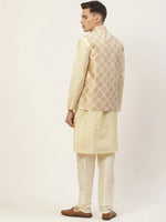 Thumbnail for Jompers Men's Solid Kurta Pyjama With Floral Cream Printed Nehru Jacket - Distacart